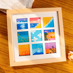 油畫棒專用10*10cm四9九宮格木質正方形畫框擺台掛牆白色相框批發