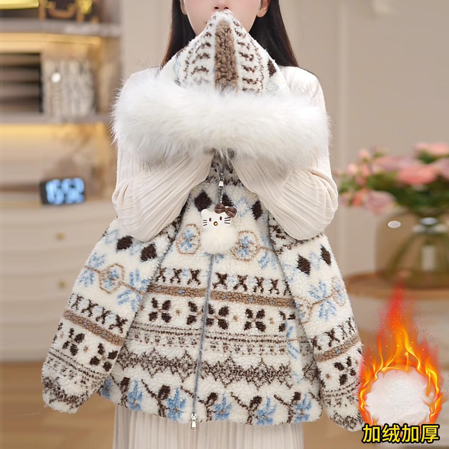 汐玥童装&25110费尔岛羊羔毛中兔毛加绒外套