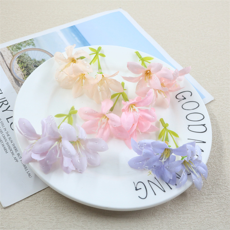 批发新款仿真花露水三叉百合DIY手工花束婚庆拍照装饰用品绢花|undefined