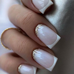 Glittery White French-Style Minimalist Wearable Nail Tips | Wholesale Supply of Sweet & Edgy European/American-Style Faux Nails