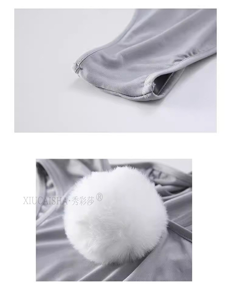 Bunny Girl Costume Set with Deep-V Backless One-piece and Black Stockings — detail image 15