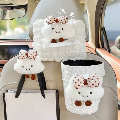 Car tissue box/set | women, car tissue box hanging - no-specifications-bowknot-cloud-puff-tissue-box-trash-bin-bowknot-cloud-hook