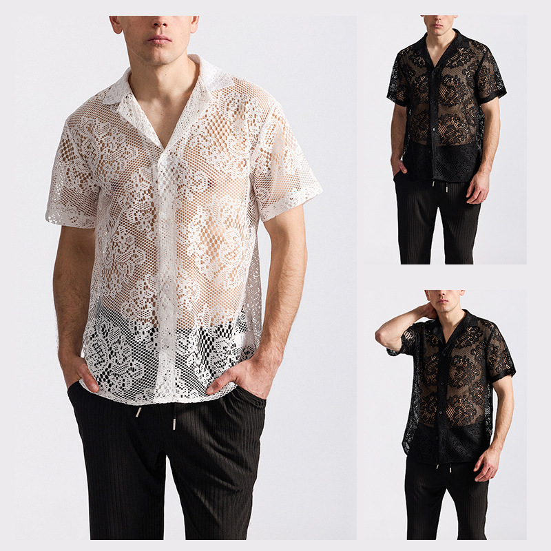 Amazon Men's Lace Nightclub Disco Short Sleeve Shirt C50