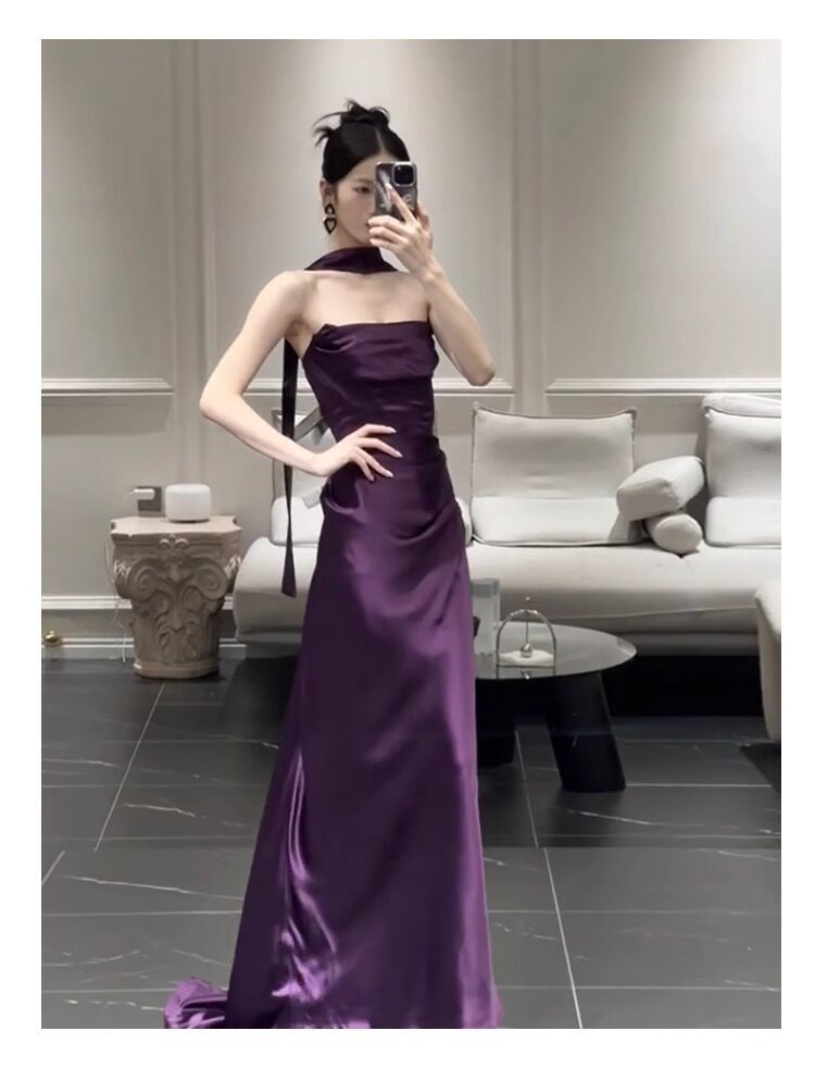 Strapless Toast Dress Purple Bridal Morning Robe High-End Understated Luxury Niche Engagement Banquet Mermaid Emcee Evening Gown_ecoleips.com