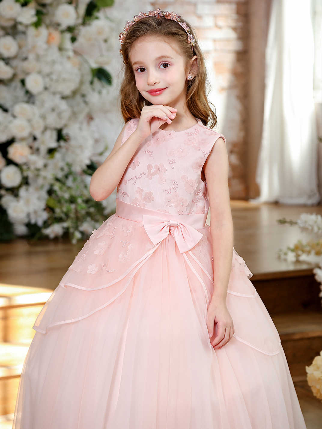 AliExpress encaje transfronterizo flor vestido de niña vestido de princesa floral vestido sin mangas rendimiento largo anfitrión