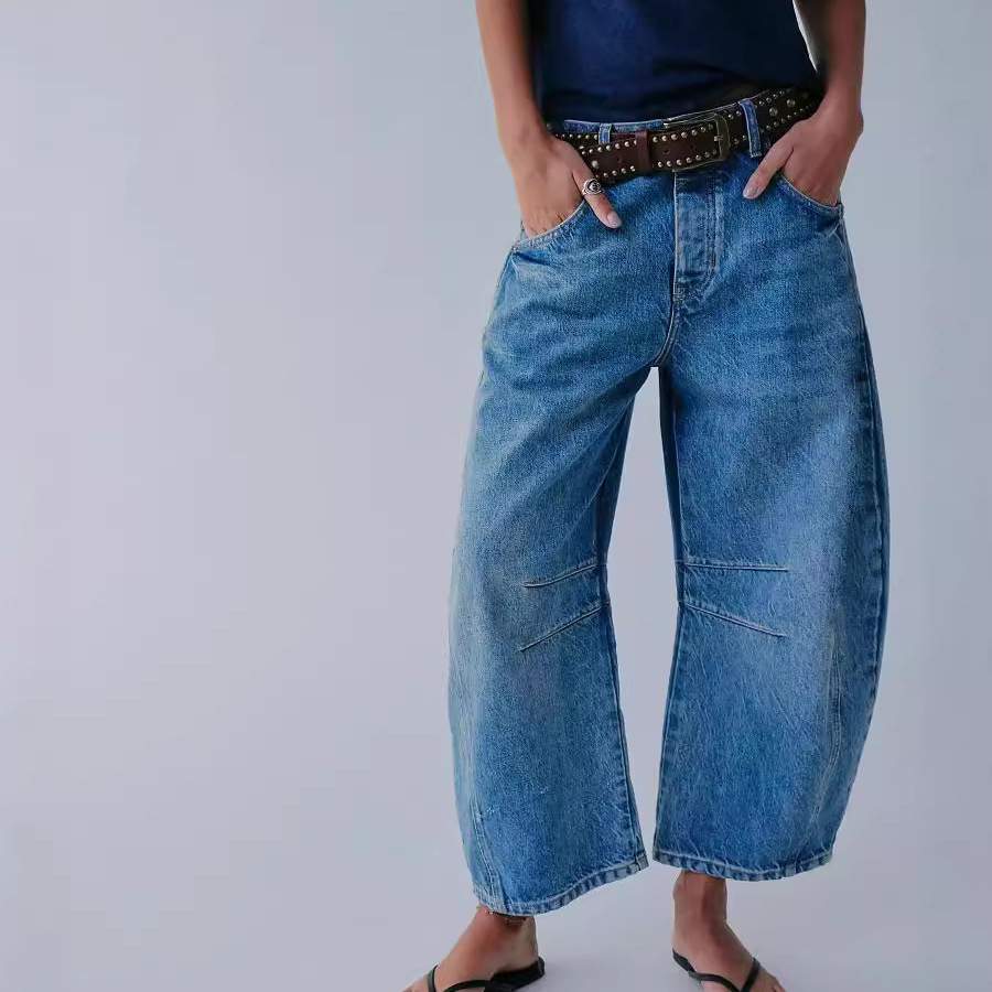 25 Years of European and American Cross-Border Early Autumn New Loose Street Low-Waist Washed Wide-Leg Y2K Jeans for Women 16848