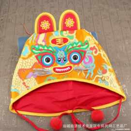 传统宝宝织锦缎面春秋老虎头帽子刺绣婴幼儿生日抓周摄影拍照