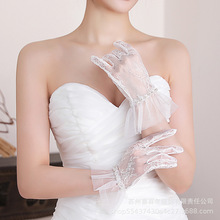 欧美外贸新娘婚纱礼服蕾丝薄款透明珍珠白色黑色优雅手套厂家批发