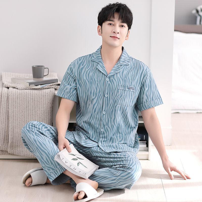 Pijamas verano de los hombres 100% algodón pantalones de manga corta de algodón verano delgado más tamaño de mediana edad homewear de los hombres