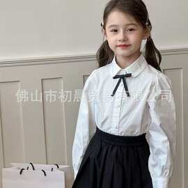 儿童衬衫长袖男童白色学院风中大童春秋季中小学生校服女童棉衬衣