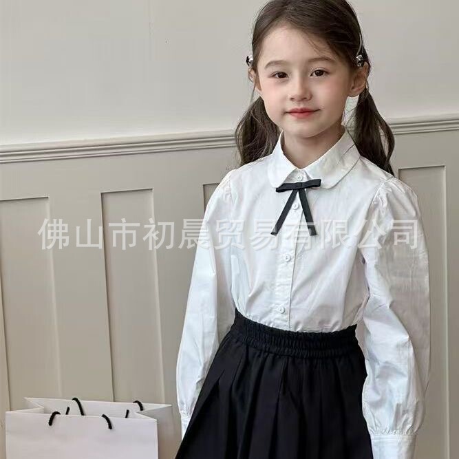 Children's Shirts Long-Sleeved Boys' White Preppy Style Middle and Older Kidsren's Spring and Autum Primary and Secondary School Uniforms Girls' Cotton Shirts