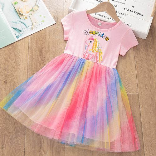 Girls' Summer Dress Rainbow Skirt Cute Baby Girl Performance Dress Princess Dress