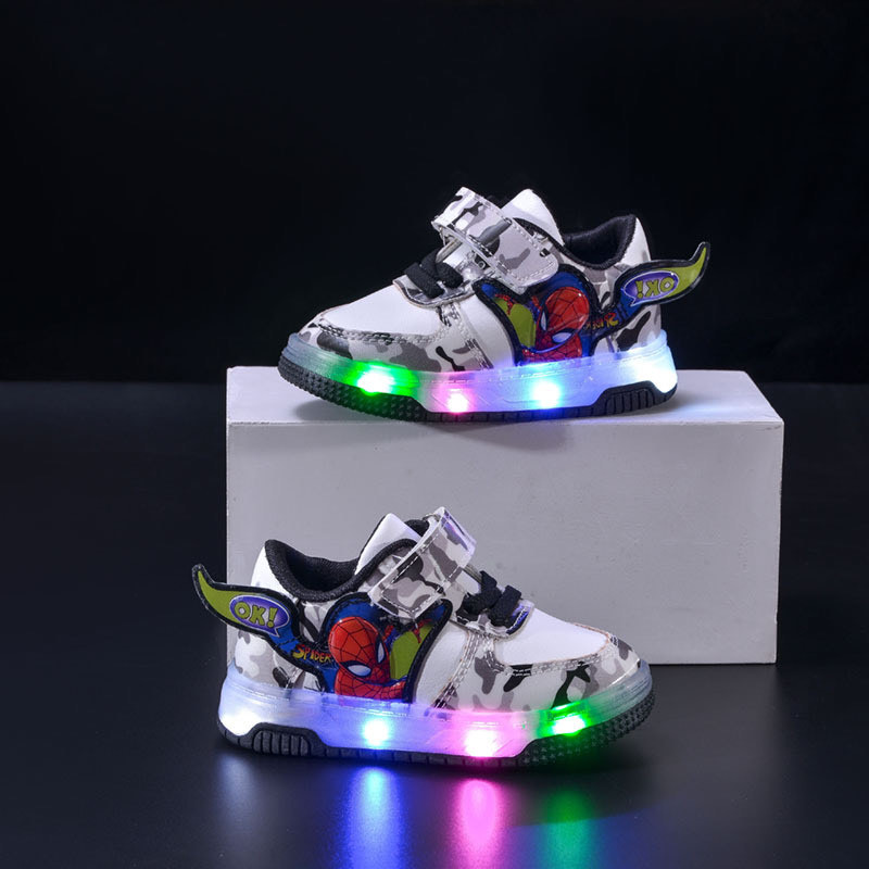 New Cartoon Children's Shoes Boys' Board Shoes 2025 Flash Children sneaker Baby Toddler Shoes Wholesale Velcro