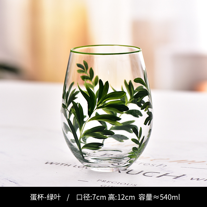 Creativo pintado a mediados de la antigua Copa de tulipán Copa de cristal de alta apariencia de la muchacha de la taza de jugo de copa de vino tinto hogar