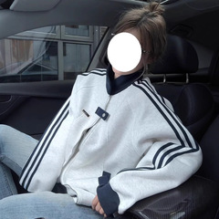 美式条纹休闲开衫卫衣女秋冬新款潮牌学院风情侣百搭运动夹克外套