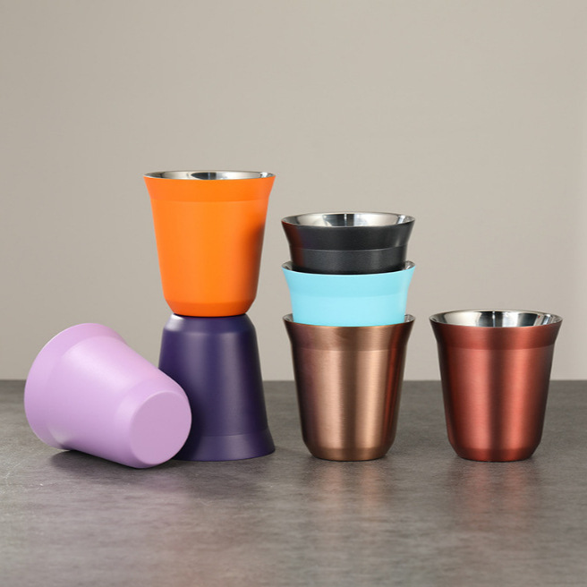 Transfronterizo 304 tazas de acero inoxidable tazas de café de doble capa de aislamiento térmico tazas de té de pequeña capacidad portátiles de aislamiento térmico portátiles