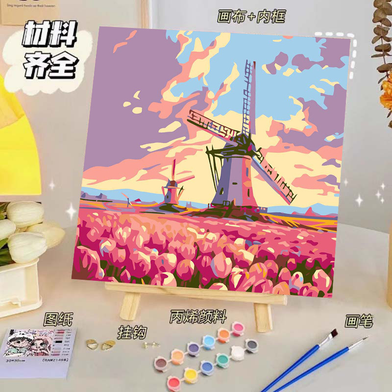 Pintura al óleo digital de bricolaje, dibujos animados para niños, pinturas para colorear hechas a mano, lindos puestos de animación curativos, comercio exterior transfronterizo