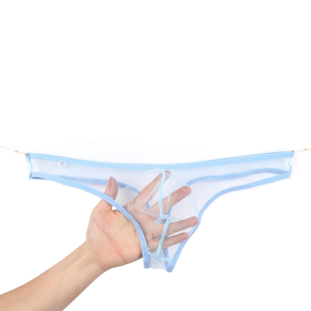 Ropa interior europea y americana de los hombres del comercio exterior ver-a través del bolso cintura baja malla fina Tanga más el tamaño C- 035