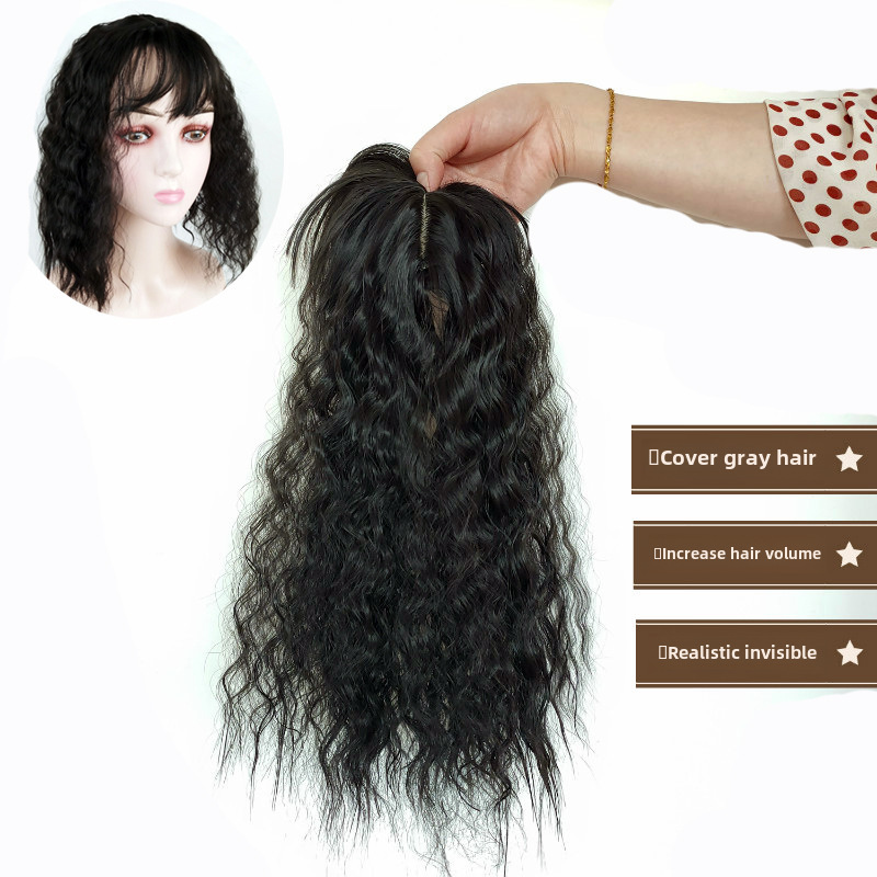Parrucca di capelli artificiali Pezzo di ristampa in testa Pezzo di frangia finta Donna Capelli ricci caldi di mais Copertura per capelli bianchi Cuscinetto per capelli naturali Traspirante_voghion.com