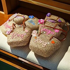 243アルファベット草編みバッグ甘い花海辺休暇フランス編みシングル肩大容量トートビーチバッグ