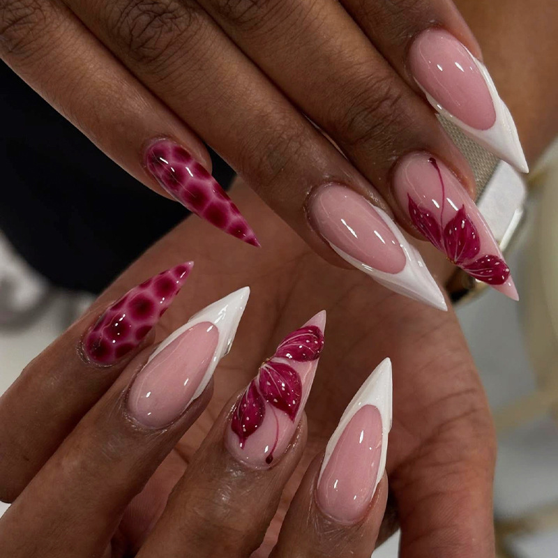 Wearable Nails, High-End Long Pointed White French Edge, Simple and Fashionable Fake Nails, Nail Patches, Nail Wholesale