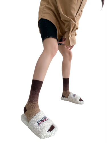 Trendy Japanese designer double-needle tie-dye gradient color personalized men and women couples pure cotton mid-calf socks