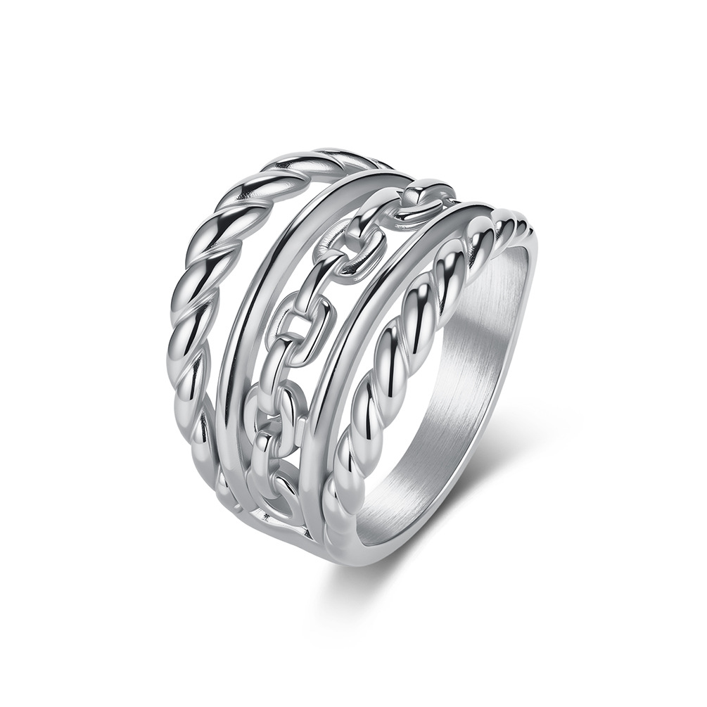 Titanium Steel Braided Chain Ring For Men And Women European American Style High End Index Finger Ring Trendy Accessory_voghion.com