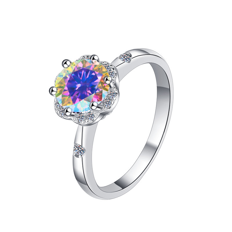 s925 スターリングシルバー指輪クロスボーダーオリジナルカラー宝石 1 カラットインターネット有名人の結婚指輪卸売 D カラーモアッサナイトリング花束|undefined