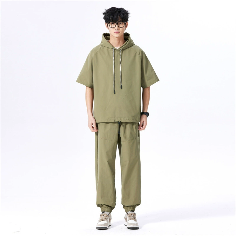 Молодежный мужской весенний набор прилив из двух частей, повседневные свободные спортивные рукава с короткими рукавами и девятиукороченные брюки