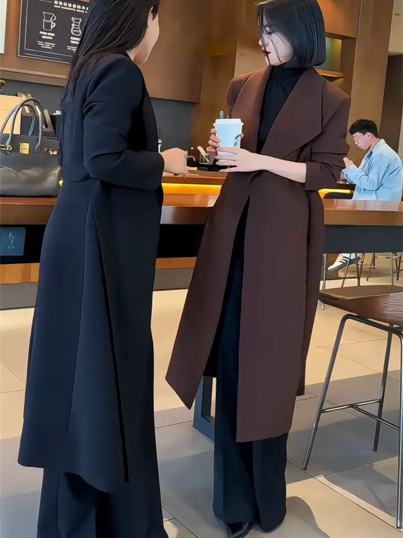 Autumn long fitted brace, trench coat, plus size