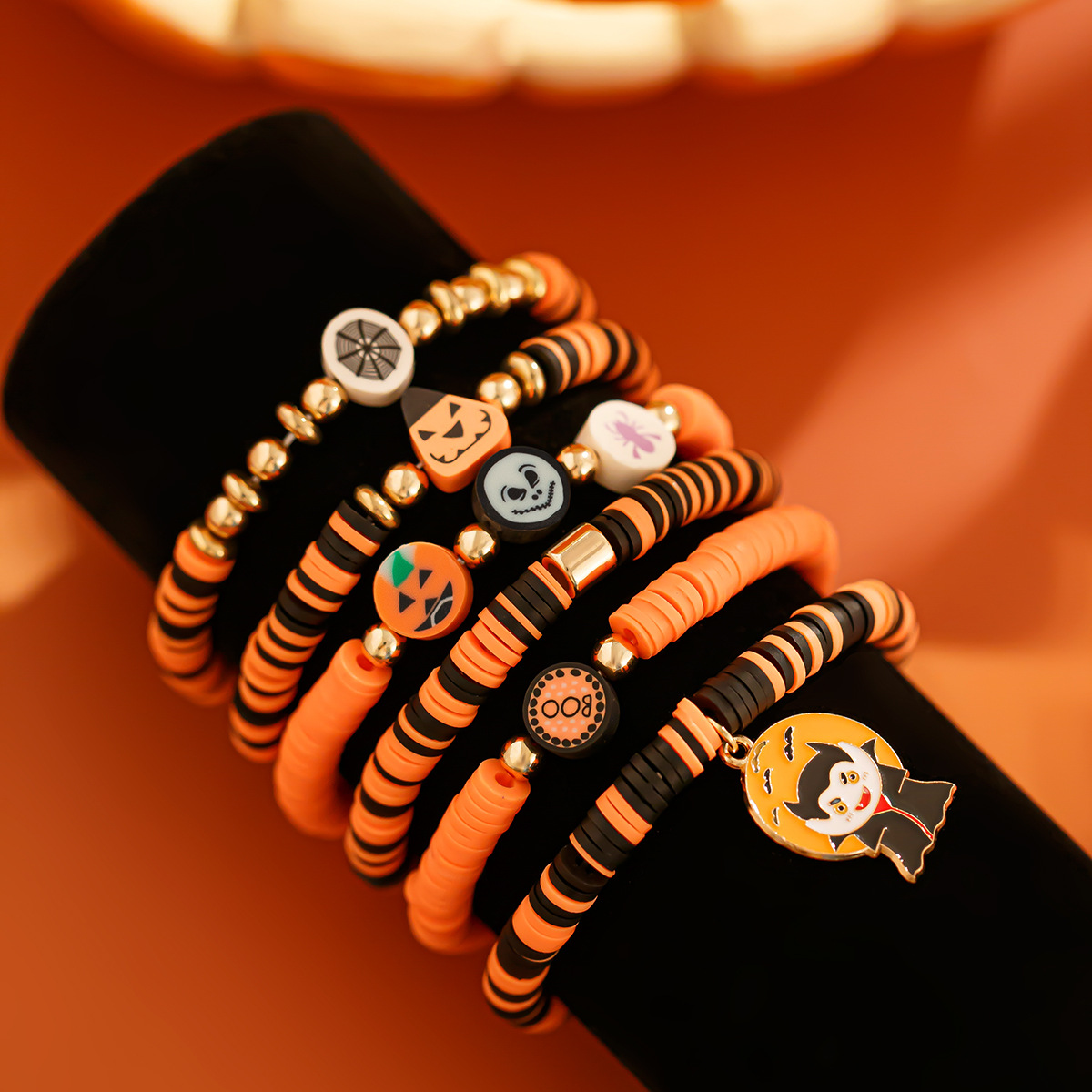 Pulsera de cerámica blanda multicapa con diseño de calabaza fantasma y viento de Ins, pulsera de bruja fantasma para fiesta de Halloween_voghion.com