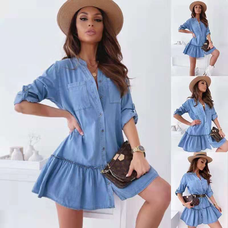summer solid color denim dress
