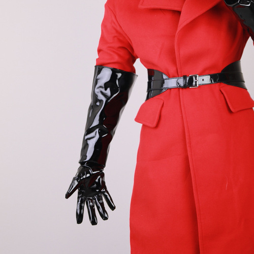 50 cm long gloves big bright skin black simulation skin imitation leather PU leather sleeves paragraphs male female 