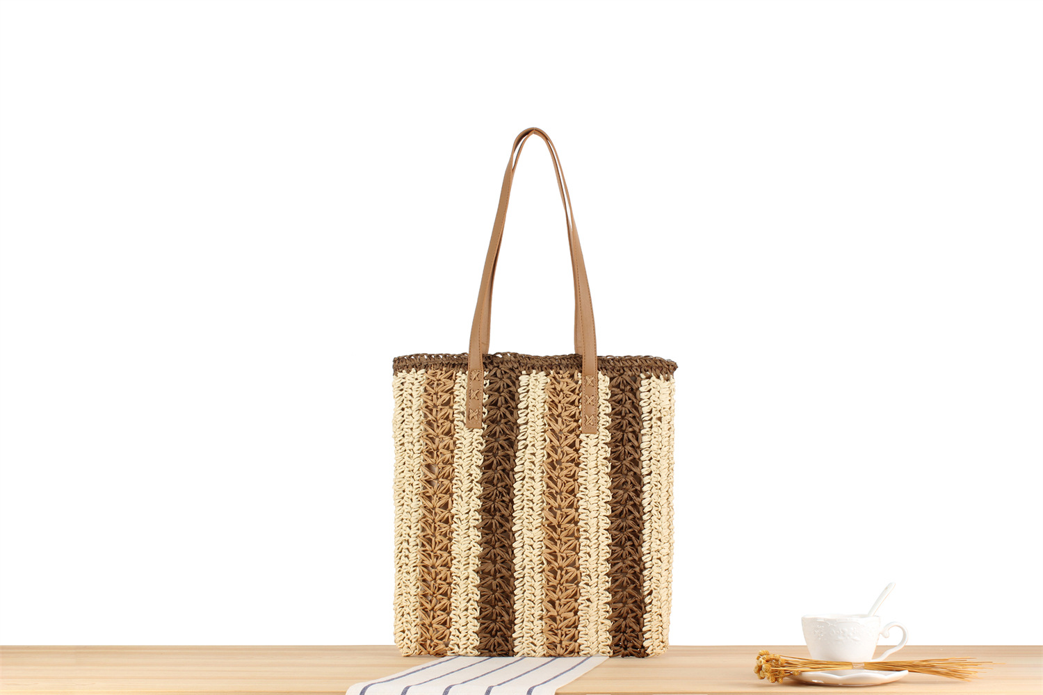 Women's Large Straw Color Block Vacation Zipper Straw Bag display picture 4