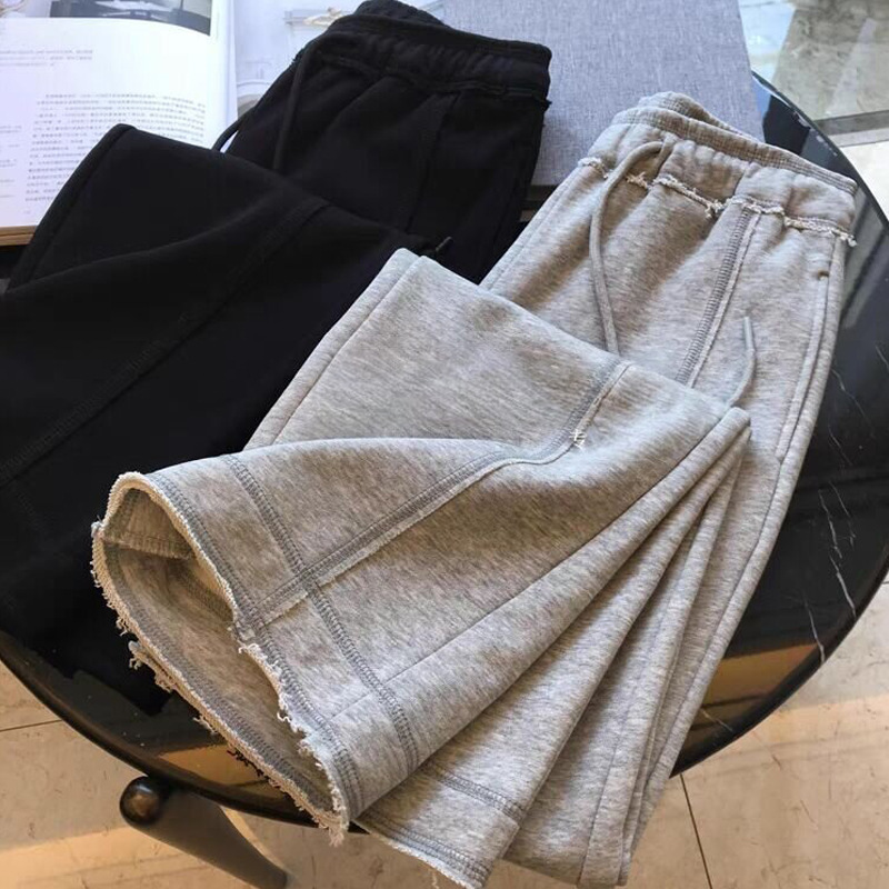 Autumn 2025 New Gray Sports Pants High Waist Slim Wide Leg Pants Trousers Raw Edge Casual Pants Women's Spring and Autumn Pants