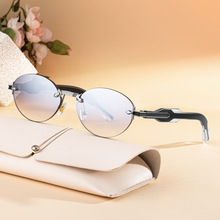 2025新款欧美时尚椭圆无框太阳镜男个性高级感户外防晒墨镜男跨境