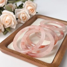 纯天然桃花酿手镯叮当镯玉镯子女款冰透樱花粉扁条粉色金丝玉正品