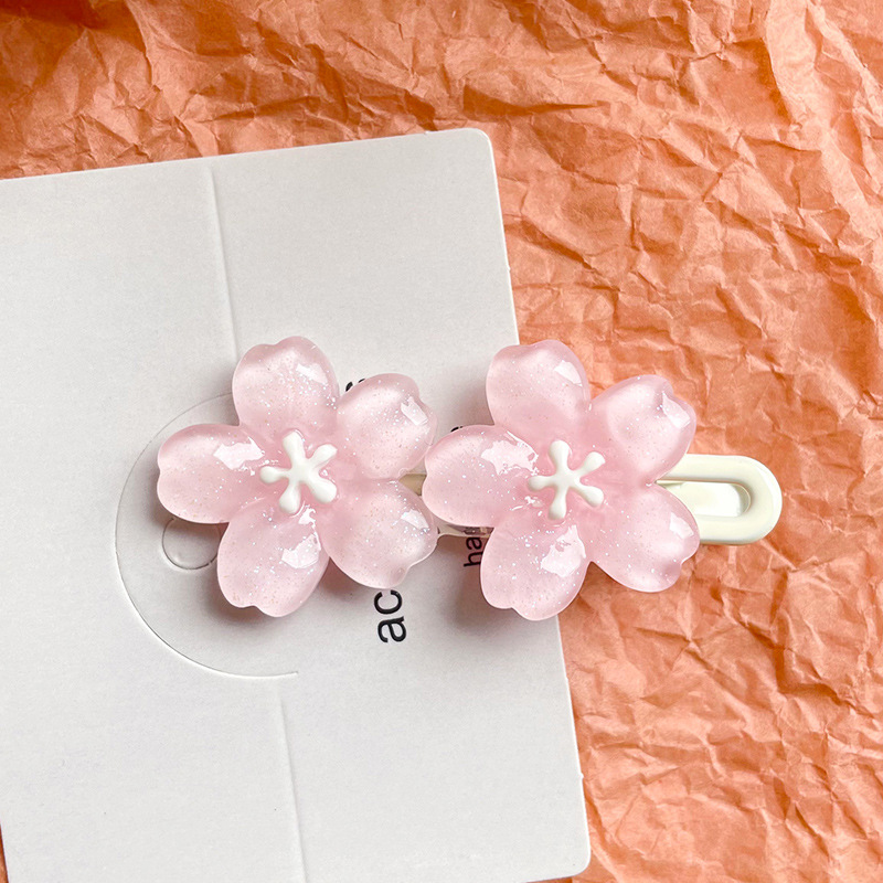 高级感蓝色果冻花朵发夹优雅少女风春夏甜美边夹侧边刘海发卡头饰