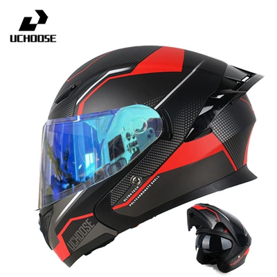 Retro Riding, Full Coverage, Motorcycle Safety Supplies - quark-aurora-blue-comes-with-transparent-mirror-bluetooth-headset-m