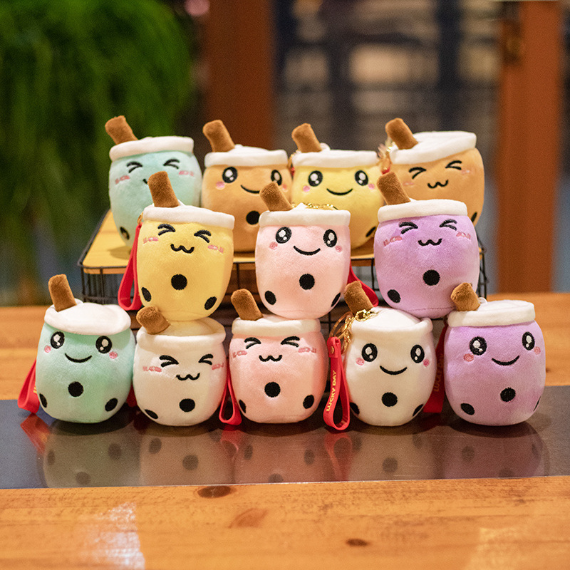 Cute Milk Tea Cup Keychain Pendant Small Pearl Milk Tea Doll Plush Toy Bag Pendant Accessories for Girls