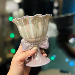 Women's High-Quality Pearl Glaze Bow Tie Ice Cream Ceramic High-Heeled Cup Creative Design Household Drinking Water Cup 
