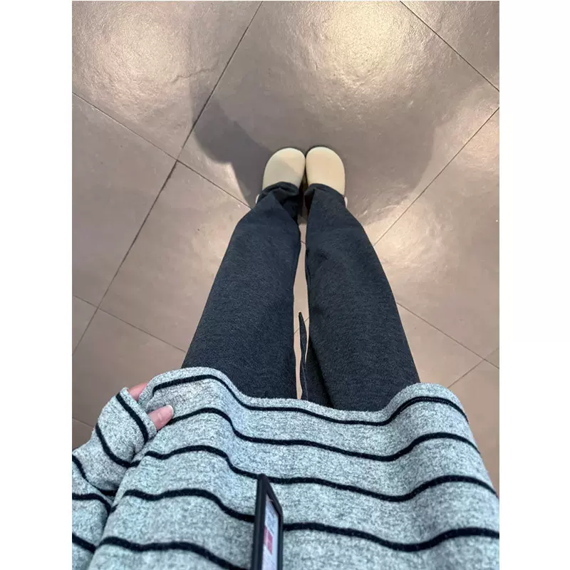 韩系撞色条纹长袖T恤上衣女2025年早秋新款ins显瘦糯米休闲裤套装