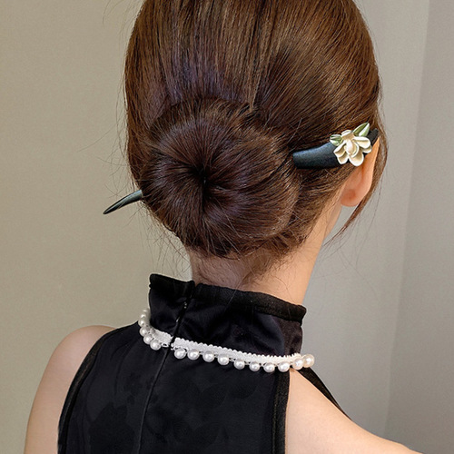 Retro ebony hairpin for women, ancient style, high-end flower bun hairpin, simple modern temperament, Hanfu hairpin