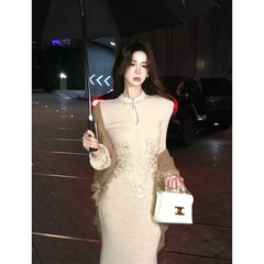 木子李杏织云裳新中式时尚气质立领盘口刺绣长裙设计感披肩