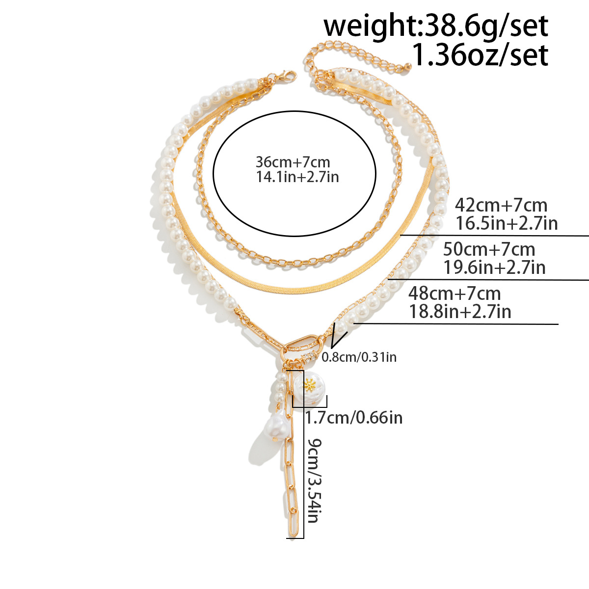 42g Weight Alloy Pendant Material Layered Necklaces Classification Alloy Chain Material 1 Piece Quantity Banquet, Tea Party Occasion Imitation Pearl, Alloy Material Geometric Pattern Women's Gender Plating Design Baroque Style Style Baroque Style Geometric Imitation Pearl Alloy Wholesale Layered Necklaces 7