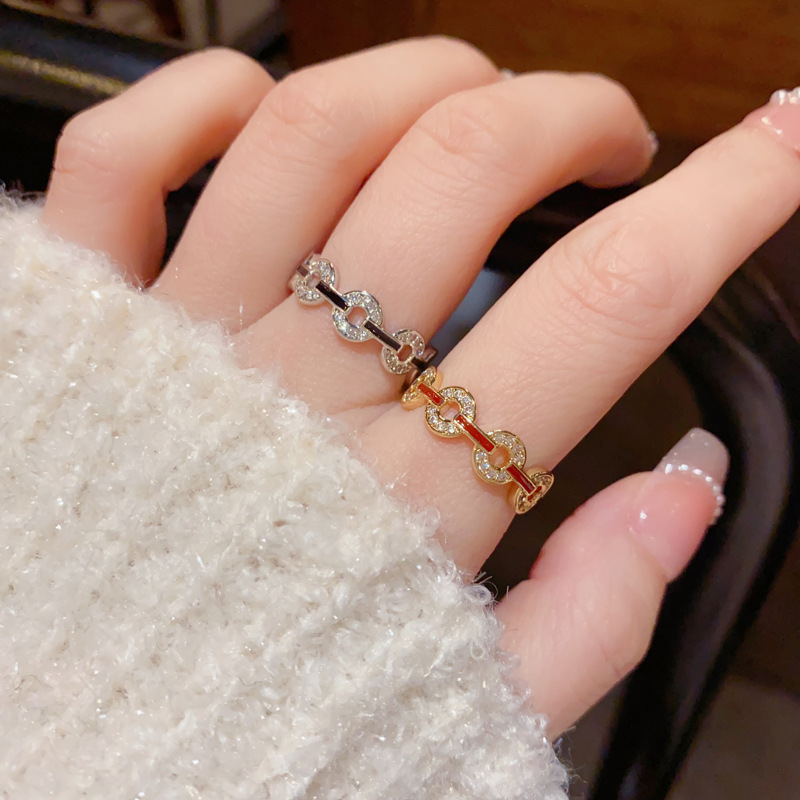 Unique Vintage Fashion Design Diamond-Studded Copper Wealth-Attracting Open Ring, Personalized Light Luxury Simple Index Finger Ring for Women