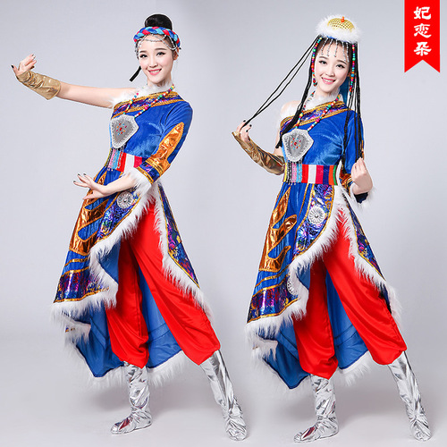 Tibetan Kangba Performance Dress Long Skirt Off-the-Shoulder Tibetan Robe Square Dance Ethnic Minority Tibetan Costume Tashi dele dance clothing