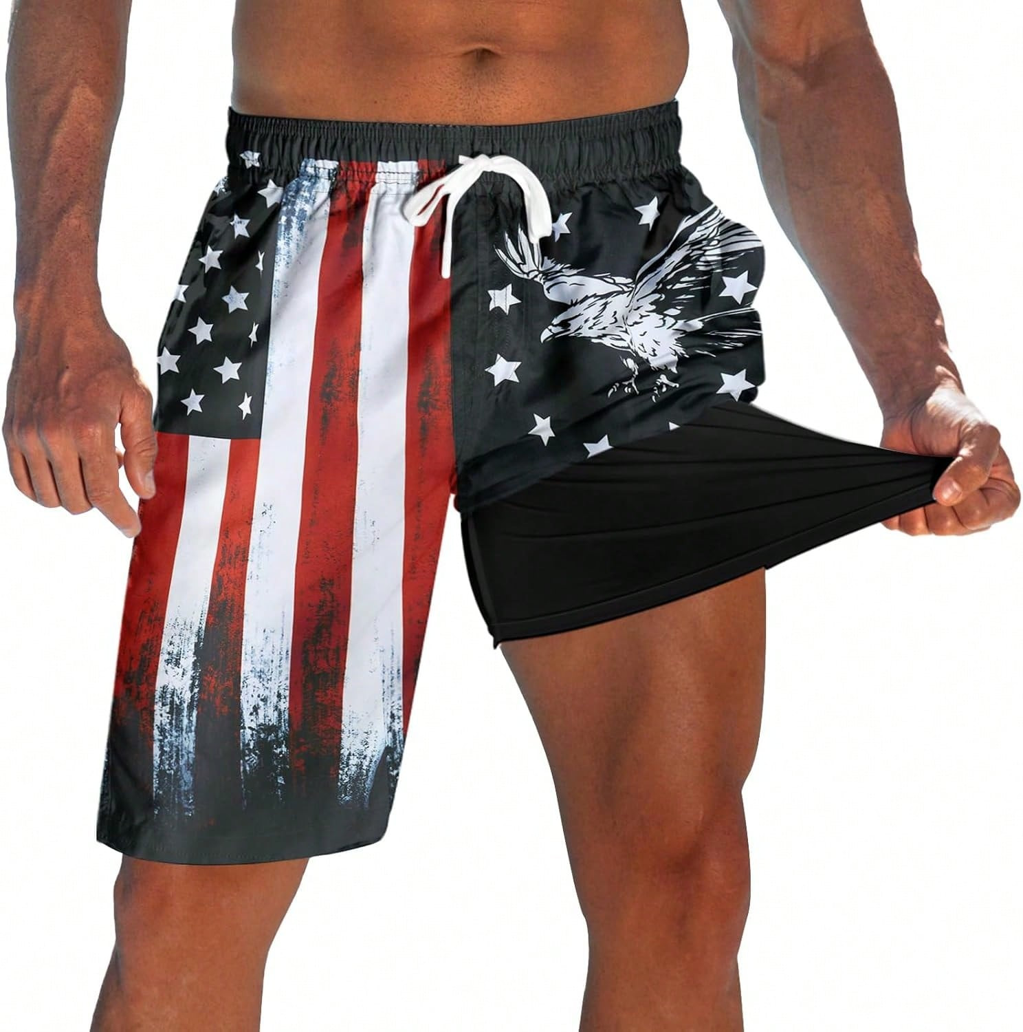 Men's Clothing Casual Loose Fit 3D Printed Swim Shorts Double Layer Beach Shorts_viptrois.com