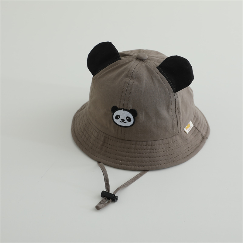 2025 primavera súper lindo sombrero panda para niños bordado gorra de bambú gorra respirable gorra de pescador bebé con cuerda de aire