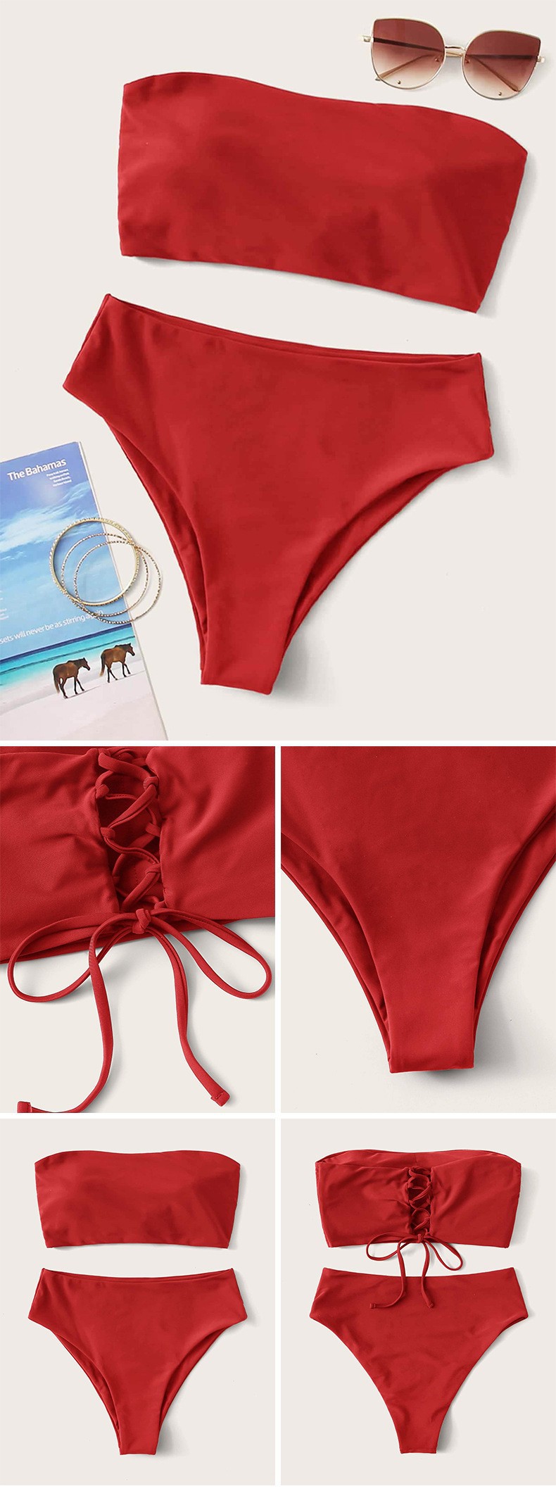 Bikini 2024 new sexy solid color strapless high waisted bikini women's swimsuit_voghion.com